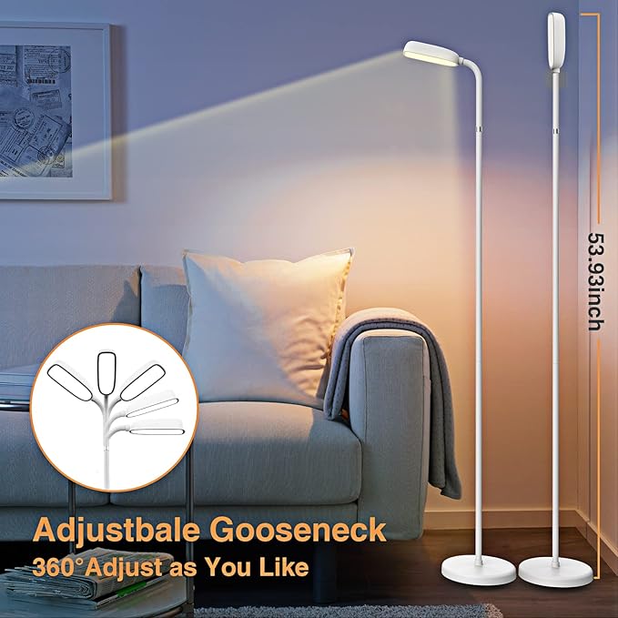 Cordless Floor Lamp, 5000mAh Rechargeable Battery Operated Floor Lamp, Adapter Included, Portable, Touch Control for Bedroom Reading Camping, Gooseneck, 3 Color Temperatures Emergency Lighting