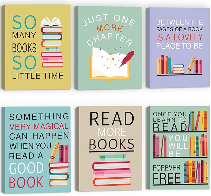 CHDITB Read Book Classroom Decor, Inspirational Quotes Reading Wall Art Print For Kid, 12x16 Inches Colorful Motivational Books Educational Canvas Wall Art For Library Reading Room School Wall Decor