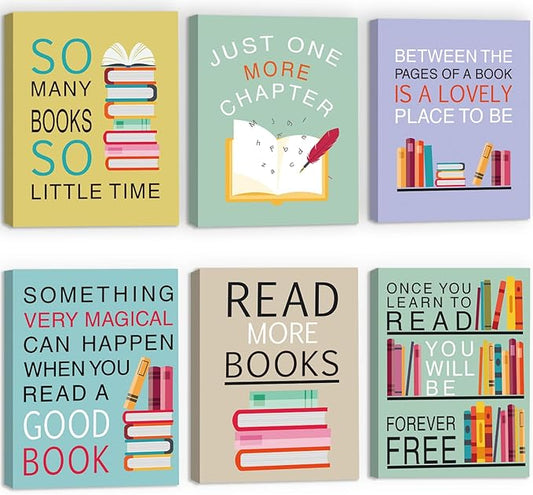 CHDITB Read Book Classroom Decor, Inspirational Quotes Reading Wall Art Print For Kid, 12x16 Inches Colorful Motivational Books Educational Canvas Wall Art For Library Reading Room School Wall Decor
