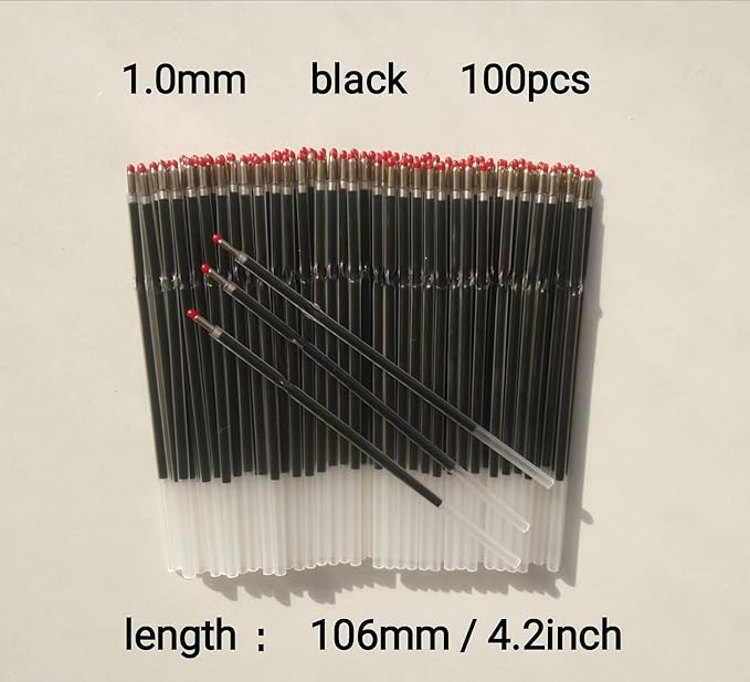 100 Pcs Ball Point Pen Refills Black,1.0mm Ballpoint Pens Refills Used for Retractable Type Ballpoint Pens,Size107 mm/ 4.2 Inch,Send1 Extra Pen,for Office School Supplies (Black)