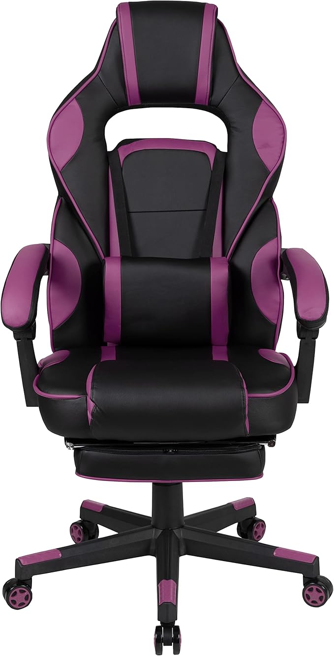 Flash Furniture X40 Gaming Chair Racing Ergonomic Computer Chair with Fully Reclining Back/Arms, Slide-Out Footrest, Massaging Lumbar - Black/Purple