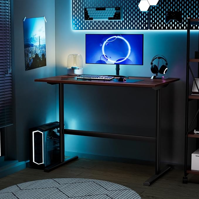 YOXIER Computer Desk, I-Shaped Office Desk, 39 Inch Small Computer Desk for Home Office, Bedroom Student Study Table, Writing Table with Table Cable Hole for Small Spaces 100cm