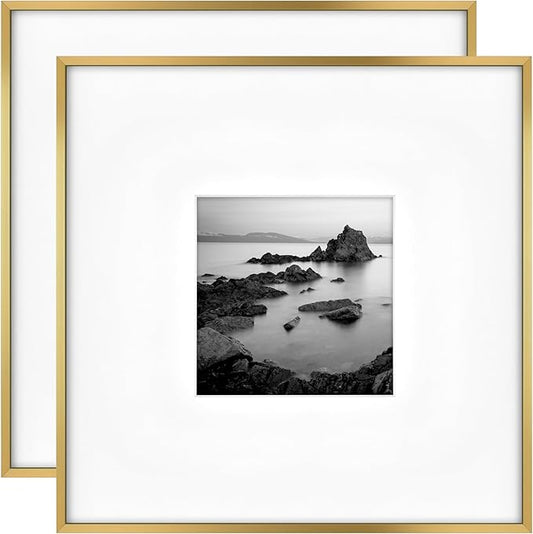 MCS Master & Co. Foundry Metal 18x18 Matted Picture Frame with 8x8 Photo Display, Brass Vertical & Horizontal Wall Hanging Frame for Photos & Artwork (2-Pack)