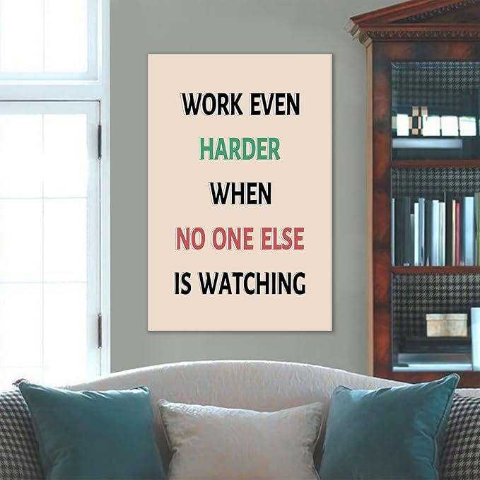 Inspirational Wooden Framed Canvas Poster Print Wall Art Work Even Hard Motivational Entrepreneur Quotes Picture Painting Artwork for Modern Home Living Room Office Ready to Hang [24''Wx36''H]