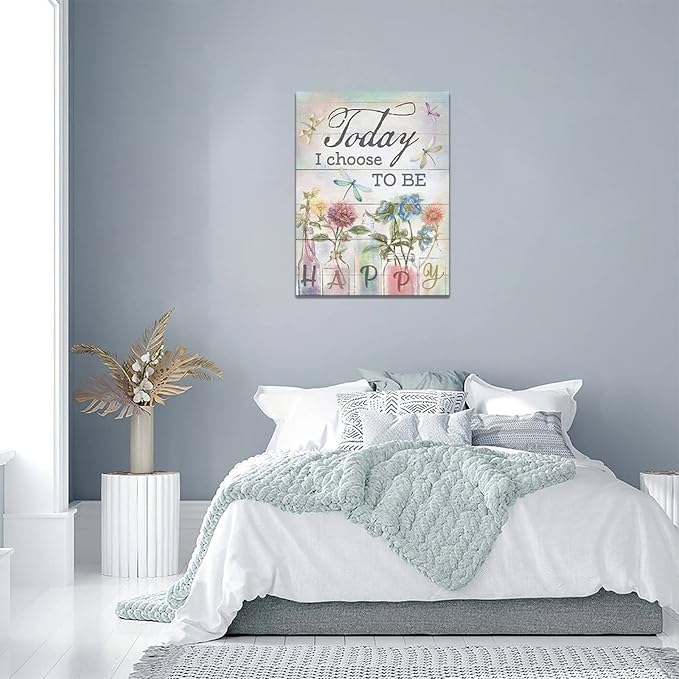 yerretin Floral Bathroom Wall Art Country Flower Dragonfly Pictures Wall Decor Rustic Canvas Print Painting Artwork Home Decorations for Bedroom Living Room Office Framed 12"x16"