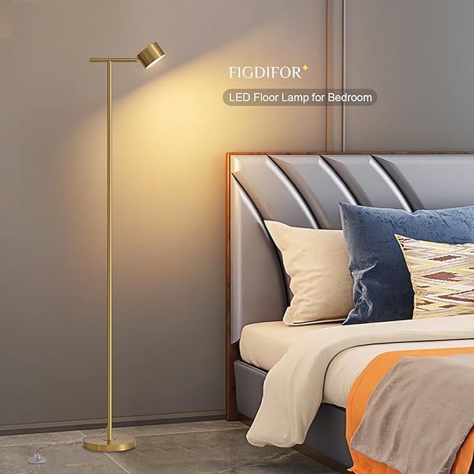 Floor Lamp for Bedroom, 3 Color Temperatures Minimalist Floor Lamp with Flexible Lamp Cap, Modern Gold Floor Lamps for Living Room Bright, Simple Standing Lamp for Office Reading Working