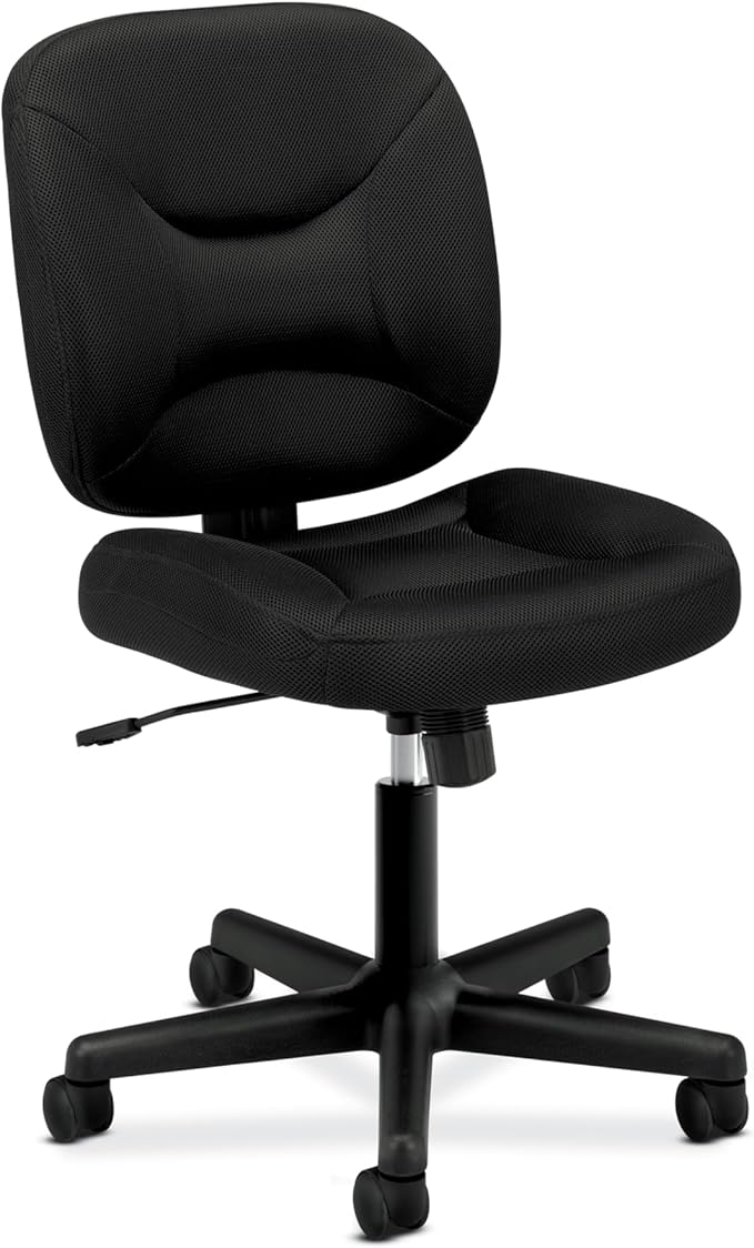 HON ValuTask Armless Desk Chair, Padded Mesh Low Back, Ergonomic Tilt-Tension Recline Control, Swivel Rolling Wheels - Small Office Chairs for Bedroom, Dorm, Small Spaces, Computers