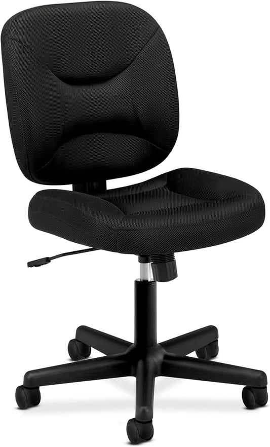 HON ValuTask Armless Desk Chair, Padded Mesh Low Back, Ergonomic Tilt-Tension Recline Control, Swivel Rolling Wheels - Small Office Chairs for Bedroom, Dorm, Small Spaces, Computers