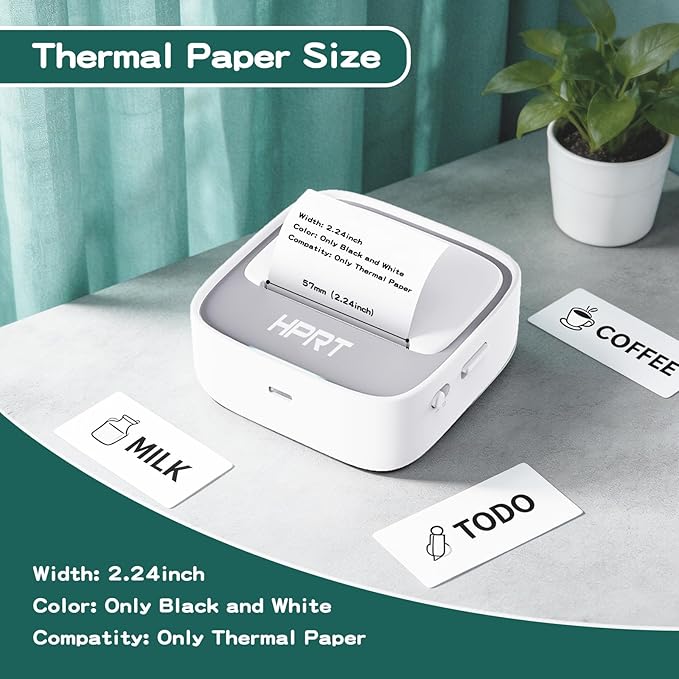 HPRT S1 Bluetooth Thermal Label Printer, Portable Mini Inkless Sticker Maker with 1 Roll Paper, Compatible with iPhone & Android, for Home, School, Office, Travel, Kids. Free App with Templates