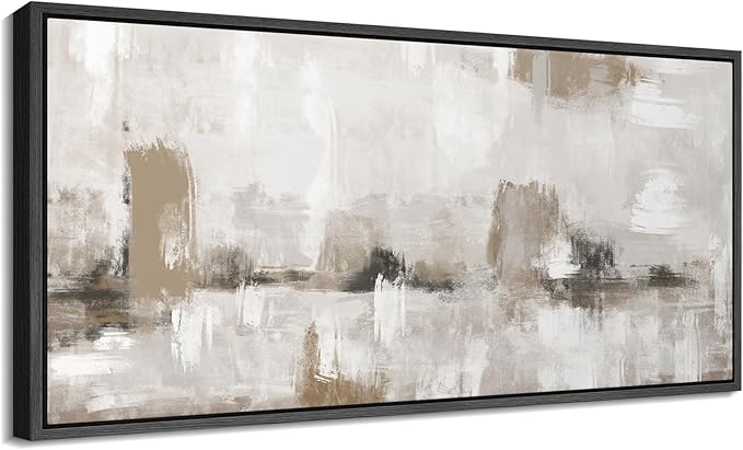 SIGNFORD Extra Large Framed Canvas Neutral Abstract Landscape in Earthy Tones Illustrations Modern Art Calm Warm for Living Room, Bedroom, Office - 60"x30"