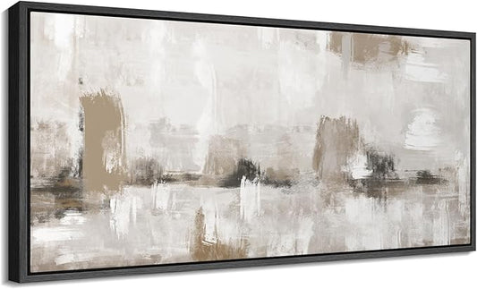 SIGNFORD Extra Large Framed Canvas Neutral Abstract Landscape in Earthy Tones Illustrations Modern Art Calm Warm for Living Room, Bedroom, Office - 60"x30"