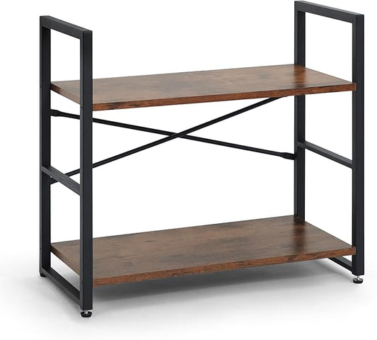 CAPHAUS 2 Tier Small Bookshelf, 24 Inch Width Free Standing Shelf, Industrial Book Shelves for Home Office, Bookcase Shelf Storage Organizer for Living Room, Rustic Oak Vintage Shelves & Metal Frame