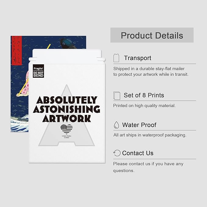 SIGNWIN Adhesive Canvas Poster Bathroom Decor, Wall Art Room Decor Multicolor for Living Room, Bedroom, Office Japanese Great Wave Ukiyo-e Nature Landscapes Vintage Illustrations Bohemian - 8"x10"x 8