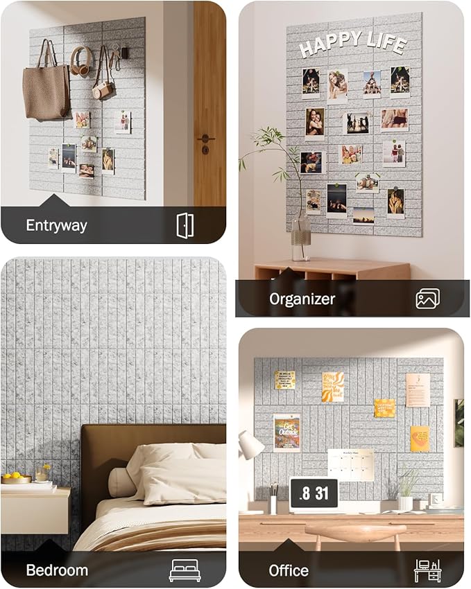 Large Cork Board, 48" X 36" Bulletin Board, 12 Pack Felt Pin Boards Cork Boards for Walls Office Home Decor, Classroom with 60 Safe Removable Adhesive Tabs Grey