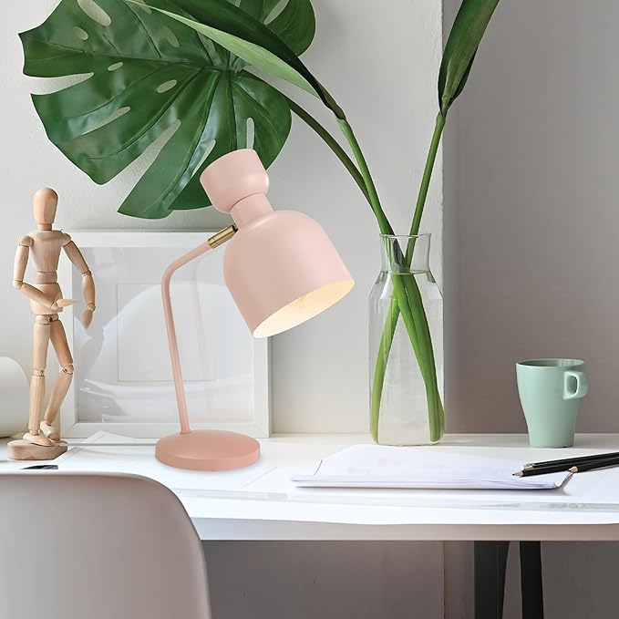 Globe Electric 52297 16" Desk Lamp, Matte Pink, Brass Pivot Joint, in-Line On/Off Switch, Reading Light, Dorm Room Essentials, Lamps for Living-Room, Office Supplies, Lights for Home