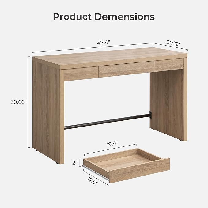 SICOTAS Home Office Executive Desk - 47-Inch Computer Desk with Drawer, Farmhouse Writing Study Desk with Storage,Boho Makeup Vanity Table for Bedroom (Reclaimed Light Oak, 2 Pieces)