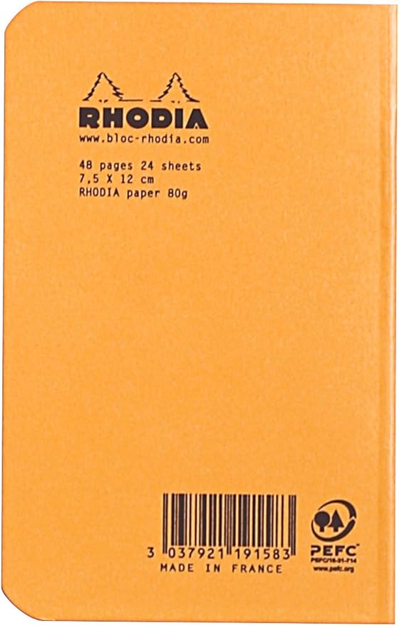 Rhodia Slim Slim Staplebound Notebooks - Graph 48 sheets - 3 x 4 3/4 in. - Orange cover (119158C)