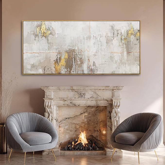 VAYIMDH Abstract Canvas Wall Art Line Decorative Painting White and Gold Hanging Art 40"x86" Large Pictures for Living Room Office