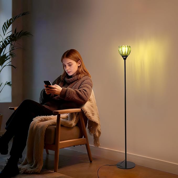 Floor Lamps for Living Room, Bedroom, Black Standing Lamp with 12W Bulb, Vintage Floor Lamp for Reading, Nursery, Corner (Clear Tulip)
