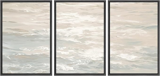 SIGNWIN Framed Canvas Print Wall Art Set Serene Neutral Ocean Waves Abstract Illustrations Modern Art Decorative Nordic Abstract for Living Room, Bedroom, Office - 24"x36"x3 Black