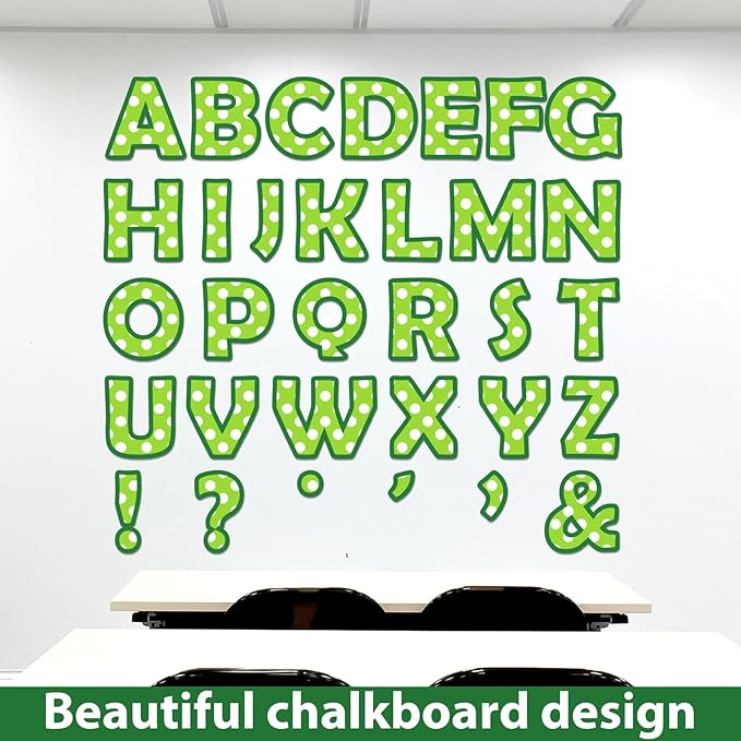 150 PCS Large 7" Bulletin Board Letters Set, Green White Polka Dots Classroom Alphabet Cutout Letter for Bulletin Board Display Home School Class, A Great Helper to Inspire Students' Learning Interest