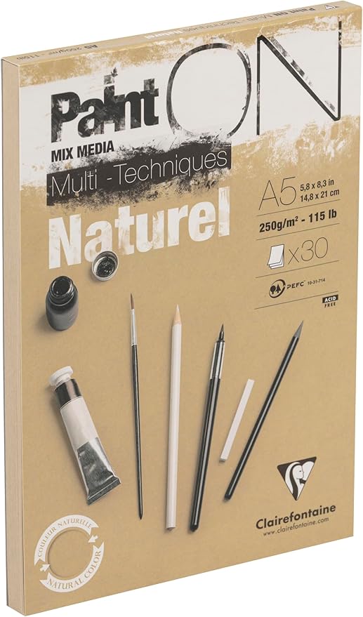 Clairefontaine Paint'On A5 Multi-Technique Naturel Pad, 250 g, 30 Sheets
