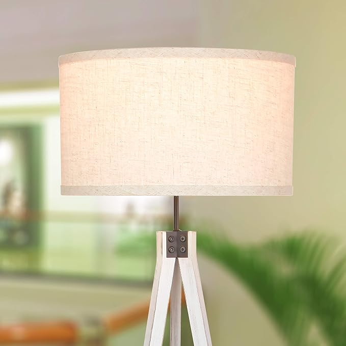 Brightech Eden Tripod Floor Lamp, Dimmable Standing Lamp with Solid Wood Legs for Bedroom Reading, Tall Tree Lamp for Offices, Modern LED Lamp for Living Rooms, Great Living Room Decor - Rustic Wood