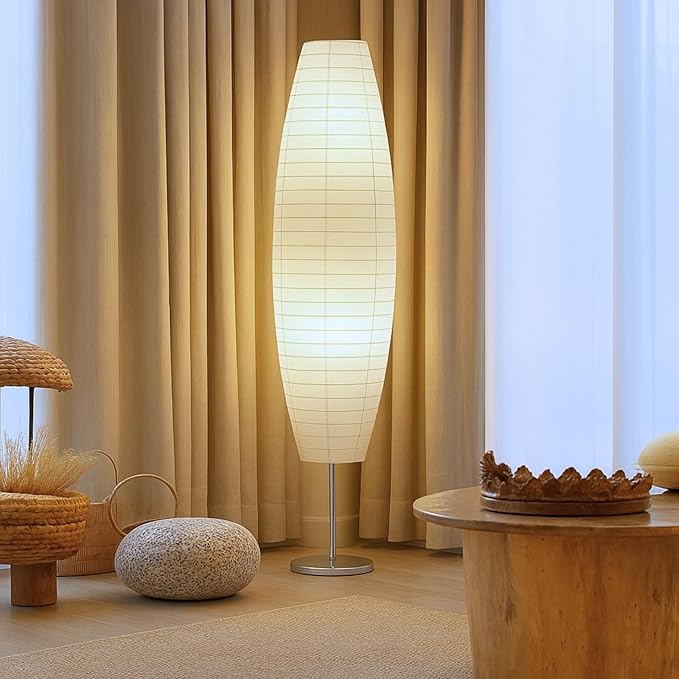 LIGHTACCENTS Paper Floor Lamps Set of 2-59 Inches Tall Rice Paper Floor Lamp with On/Off Footswitch - Elegant Floor Lamps for Living Room Standing Lamp for Bedroom and Living Room Decor