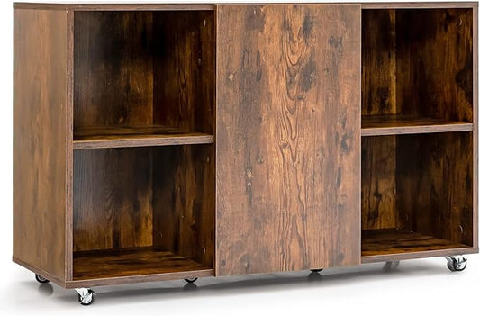 Lateral File Cabinet, Wood Storage Cabinet with Doors and Shelves, Kitchen Buffet Sideboard with 6 Universal Wheels, Modern Printer Stand, Mobile Filing Cabinets for Home Office (Rustic Brown)