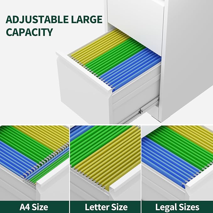 4 Drawer File Cabinet with Lock, Vertical File Cabinet with Lock, Locking File Cabinet Hanging Files for A4/ Legal/Letter, Require Assembly, White