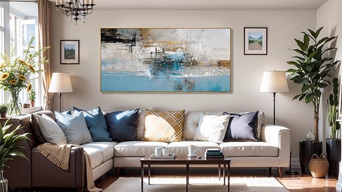 Wall Art Abstract Canvas Painting Blue Fantasy Colorful Wall Decor Modern Artwork for Living Room Bedroom Dining Room Home Office Decor 20"x40" with Framed