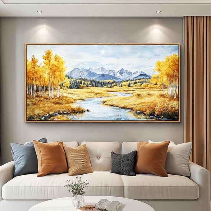ERQINHUA Large Wall Art For Living Room Canvas Wall Decor For Bedroom Yellow Landscape Wood Frame Farmhouse Restaurant kitchen Home Wall Decorations Art Print Beach Posters Ready To Hang 20"X40"