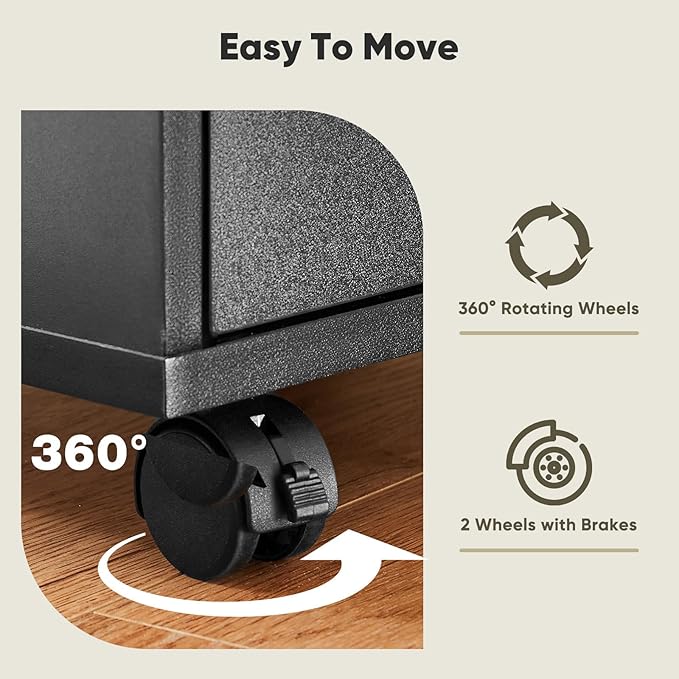 NEWBULIG 5 Drawers Mobile File Cabinet Under Desk Storage with Wheels Office Filing Cabinets Small Wooden Rolling Chest of Dawers for Home Office Black