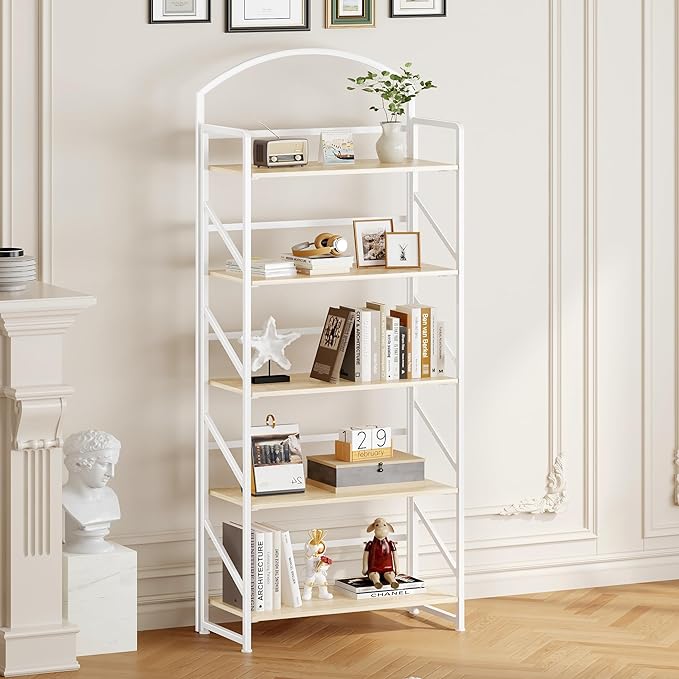 BHG No Assembly Folding Bookshelf for Living Room,Semicircle Collapsible Book Shelf for Home Office, Portable Bookcase Storage Organizer Rack Shelves