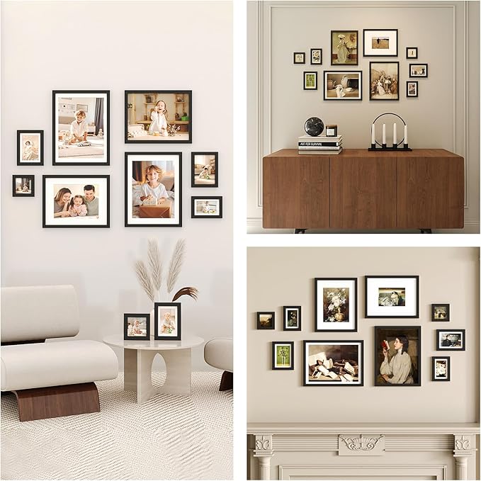 Egofine Picture Frame Set 10 Pack, Picture Frames Collage Wall Decor with Two 12x16,Two 11x14,Two 5x7,Two 4x6,Two 4x4 for Wall and Tabletop, Made of Solid Wood, Covered by Plexiglass, Black