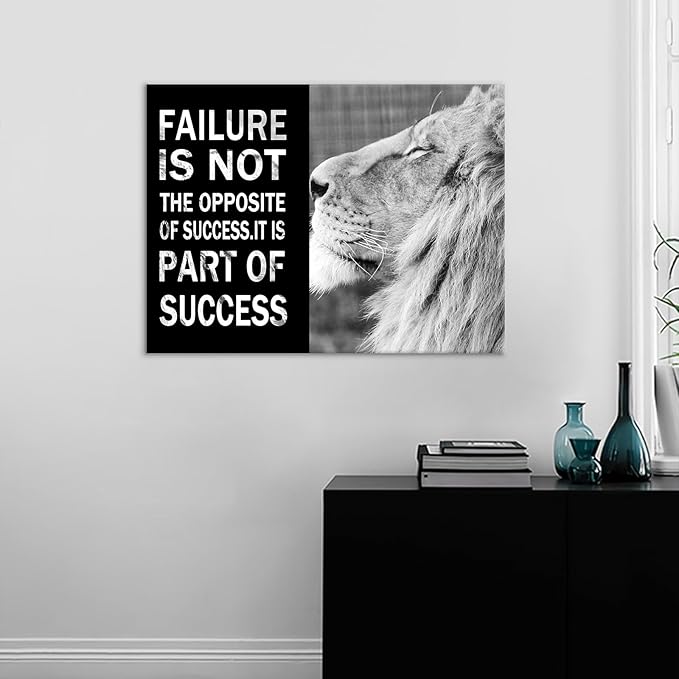Motivational Lion Canvas Posters Print Wall Art Office Decor Animal Success Inspirational Quotes Theme Picture Painting Artwork for Home Bedroom Classroom School Stretched and Framed [24''W x 18''H]