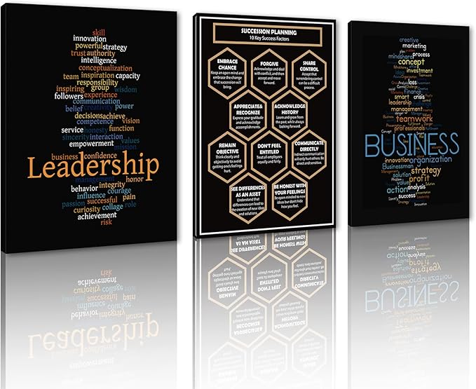 3 Piece Leadership Wall Art - Framed Motivational Canvas Prints Inspirational Poster Ready to Hang for Home, Office & Classroom Wall Decor, 12x16 in x3