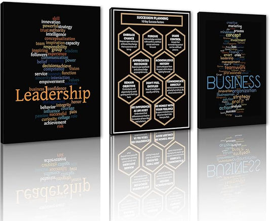 3 Piece Leadership Wall Art - Framed Motivational Canvas Prints Inspirational Poster Ready to Hang for Home, Office & Classroom Wall Decor, 12x16 in x3