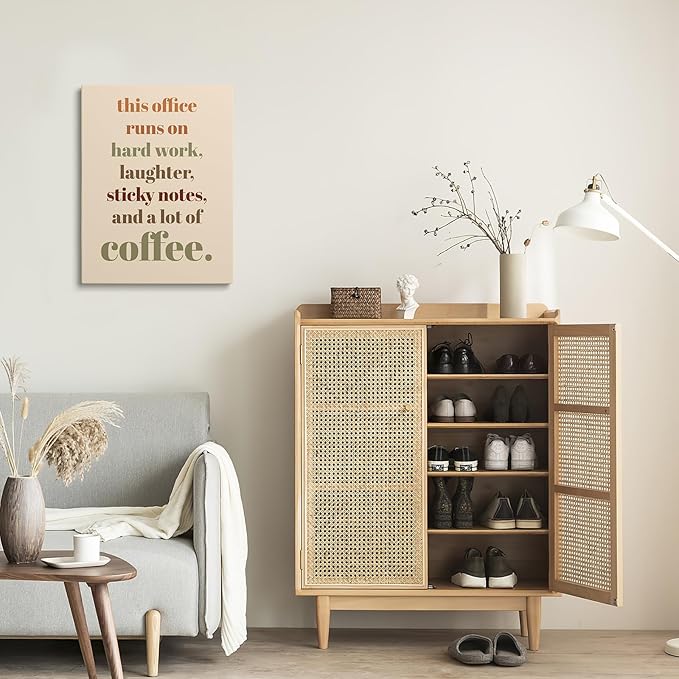 XWELLDAN Teamwork Quote Wall Art Canvas Prints, Coffee Humor Workplace Decor for Home Office, 11 x 14 Inch, Framed(boho)