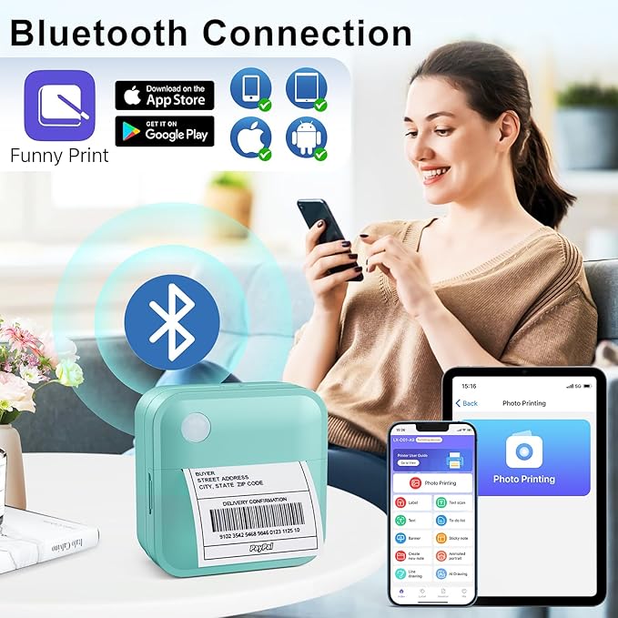 Label Maker Machine with Tape - Thermal Label Printer Bluetooth Label Maker Machine, Mini Printer Sticker Maker for Home, Kitchen, School, Office Organization (Green)