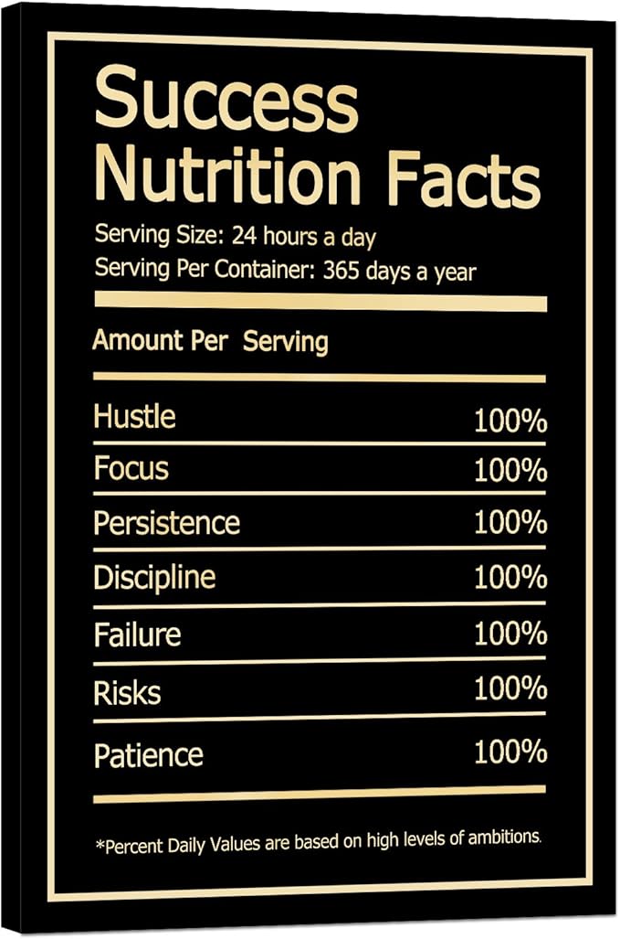 Success Nutrition Facts Wall Art Motivational Wall Art Decor for Office Bedroom Modern Artwork Framed and Ready to Hang(Success, 12x18 inch)