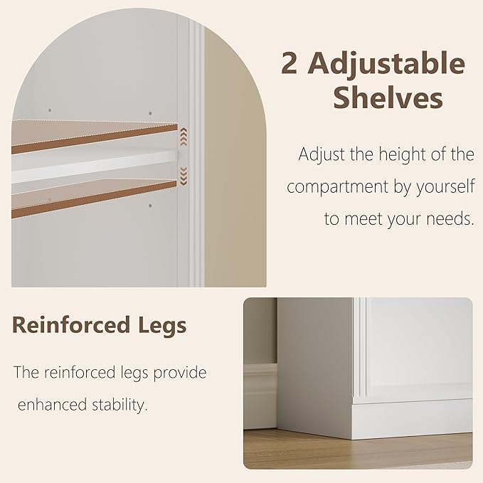 Tall Bookshelf, 6-Tier Bookcase with 2 Adjustable Shelves, Modern Farmhouse Storage for Living Room, Entryway, Office, 23.6" W x 74.8" H x 10.6" D, White