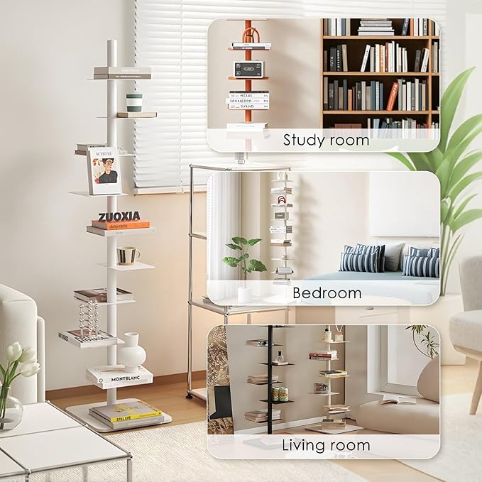 9-Tier Metal Spine Bookshelf - Vertical Tower for Booksfor Small Spaces, Multipurpose Corner Bookshelf, Tall & Narrow Ladder Bookcase, Ideal Book Display for Home or Office (Orange Color)