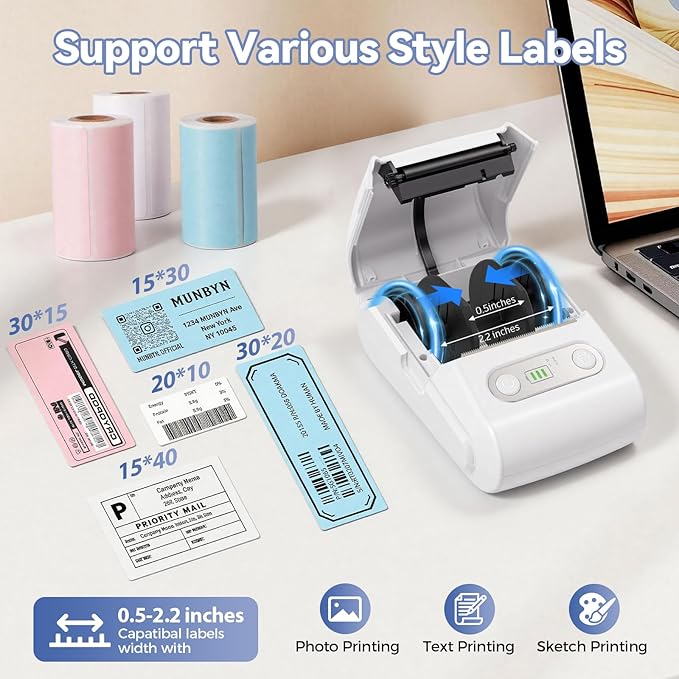 P1 Bluetooth Label Maker Machine with Tape,Portable Label Printer with 4 Rolls Labels((3 White, 1 Blue, 1 Pink), Inkless Labeler for Home, Kitchen, School, Office Organization