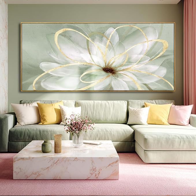 Artexist Green Floral Wall Decor Line Oversized Wall Art Modern Photo Prints 32"x70" Large Pictures for Living Room Office Decorations
