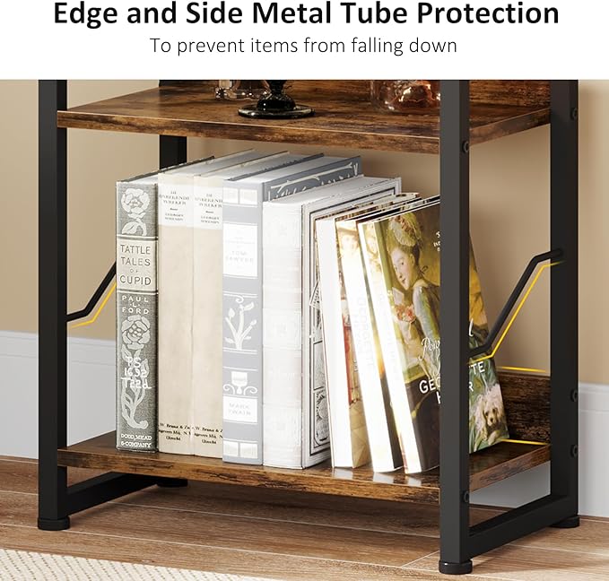 Hosfais 5 Tier Tall Bookshelf: Industrial Wood Book Shelf with Edge Protection Metal Narrow Bookshelf Bookcase Storage Organizer Display Rack for Living Room Home Office (Rustic Brown)