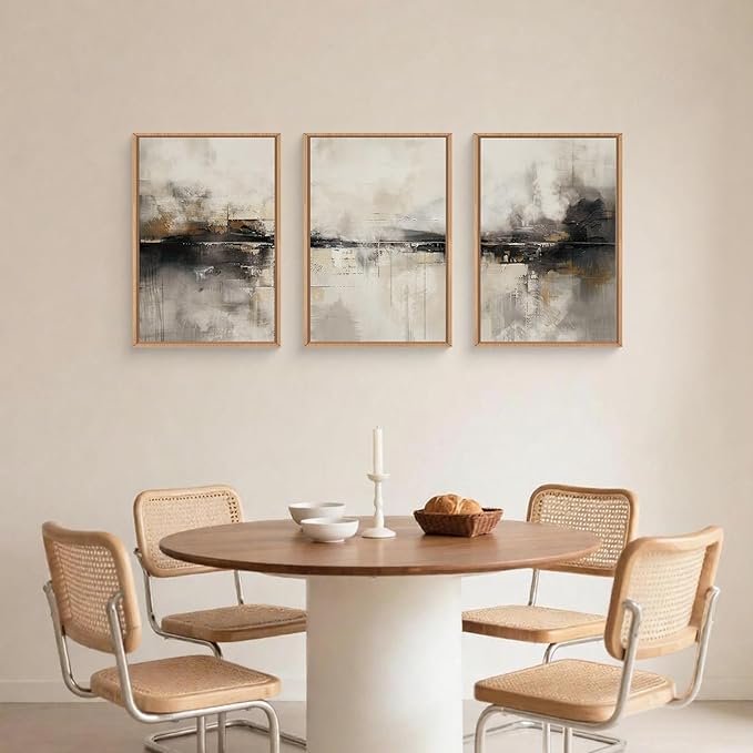 HOURIA Large Abstract Neutral Beige & Black Framed Canvas Wall Art Set,Modern Minimalist Brown Wall Decor,Textured Gray Tan Illustrations Artwork for Living Room, Bedroom, Farmhouse- 24"x36"x3