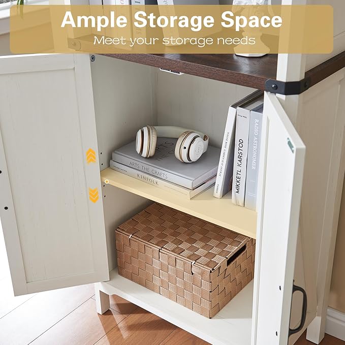 71" Tall Bookshelf, 5 Tier Bookcase with Adjustable Shelves and Barn Doors, White Farmhouse Bookshelf with Storage Cabinet, Wood Freestanding Display Bookshelves for Bedroom, Living Room