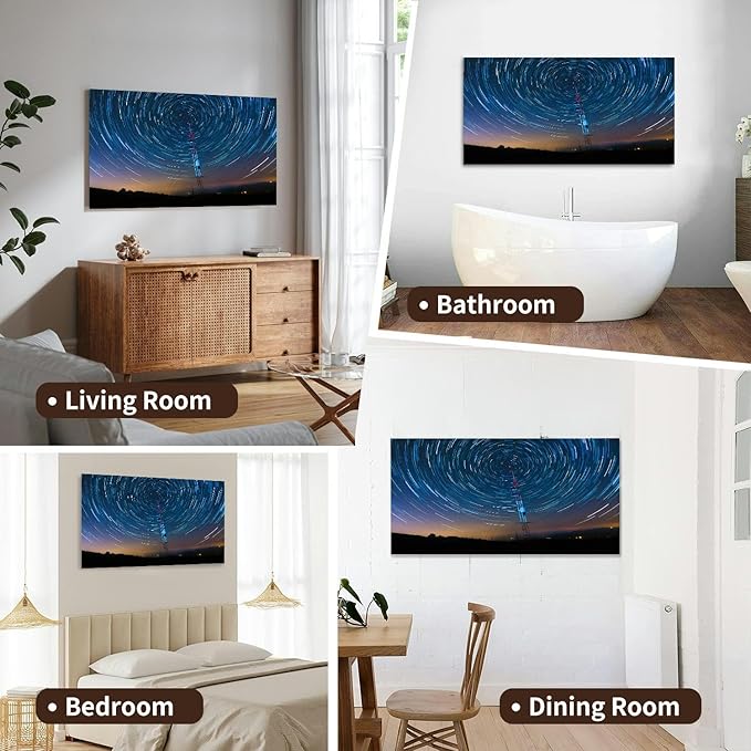 Canvas Wall Art for Living Room Bedroom Satellite Communications Under A Starry Sky Big Large Wall Art Decor Framed Painting Wall Pictures Prints Artwork Office