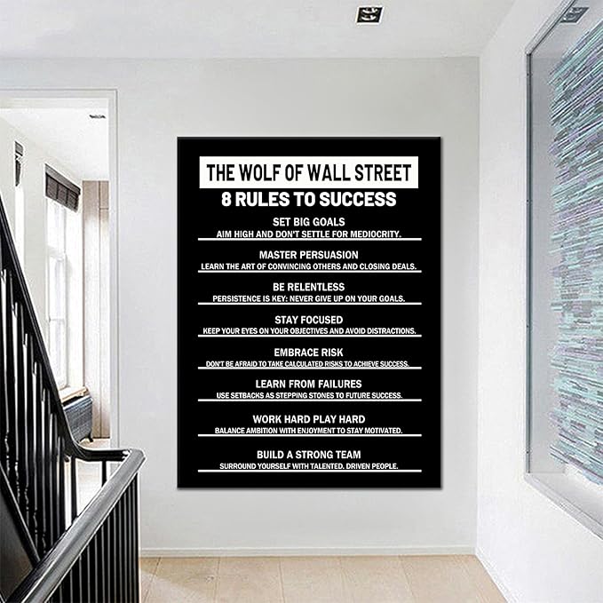 Inspirational Wall Art 8 Rules to Success Entrepreneur Quotes Motivational Poster Print Inspiring Picture Artwork for Men Room Office Workplace Wall Decor Stretch and Framed [30''Wx 40''H]
